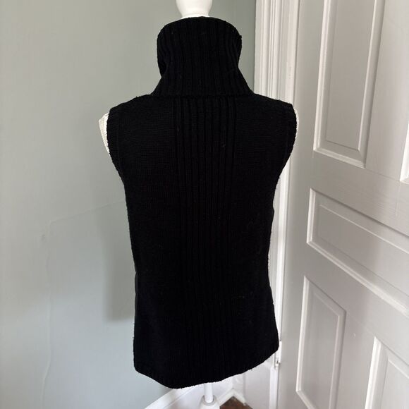 Eileen Fisher Womens SMALL Black Merino Wool Sleeveless Knit Full Zip Vest - Picture 3 of 6